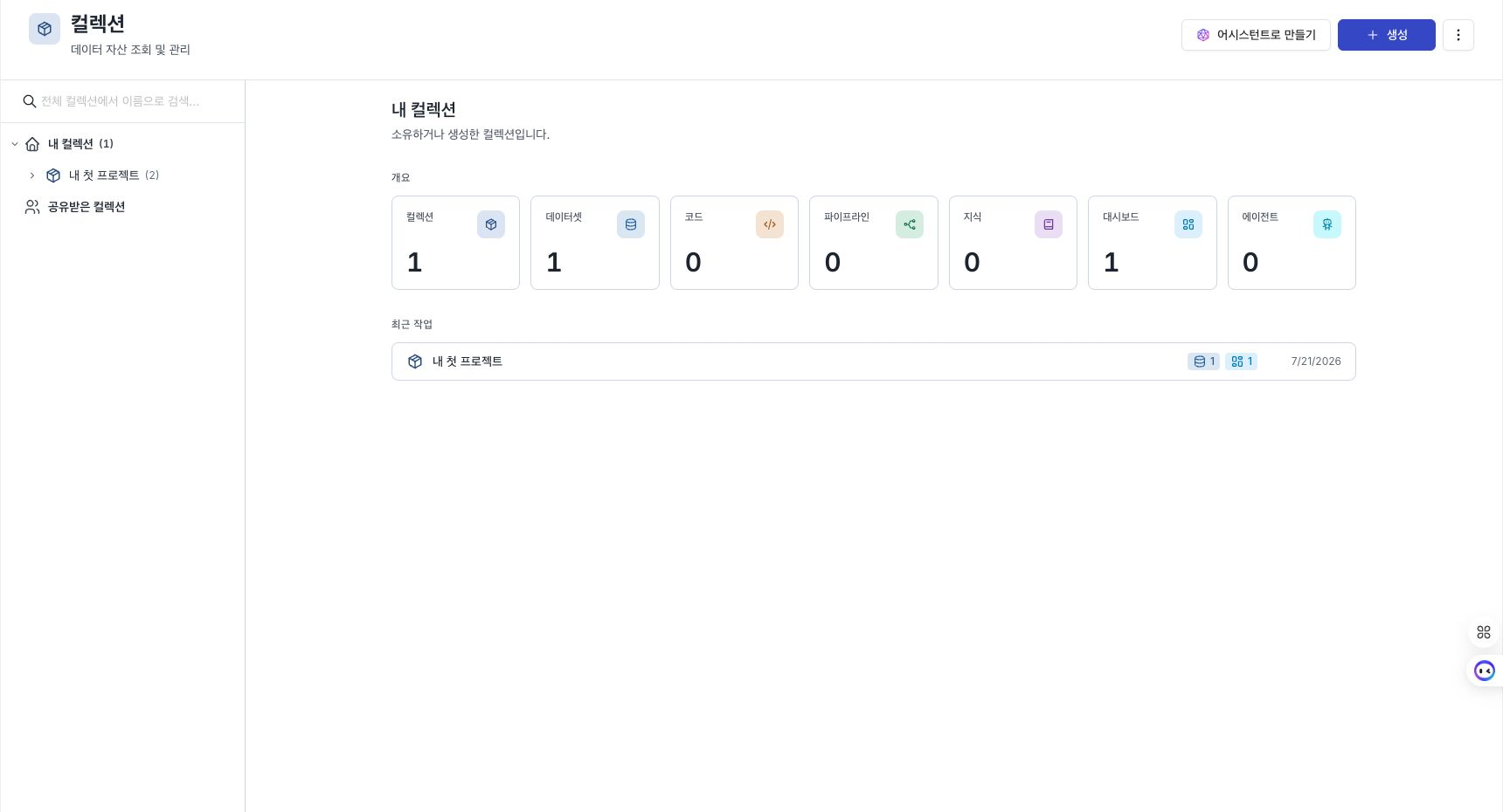 Collection list showing ownership scope and asset counts